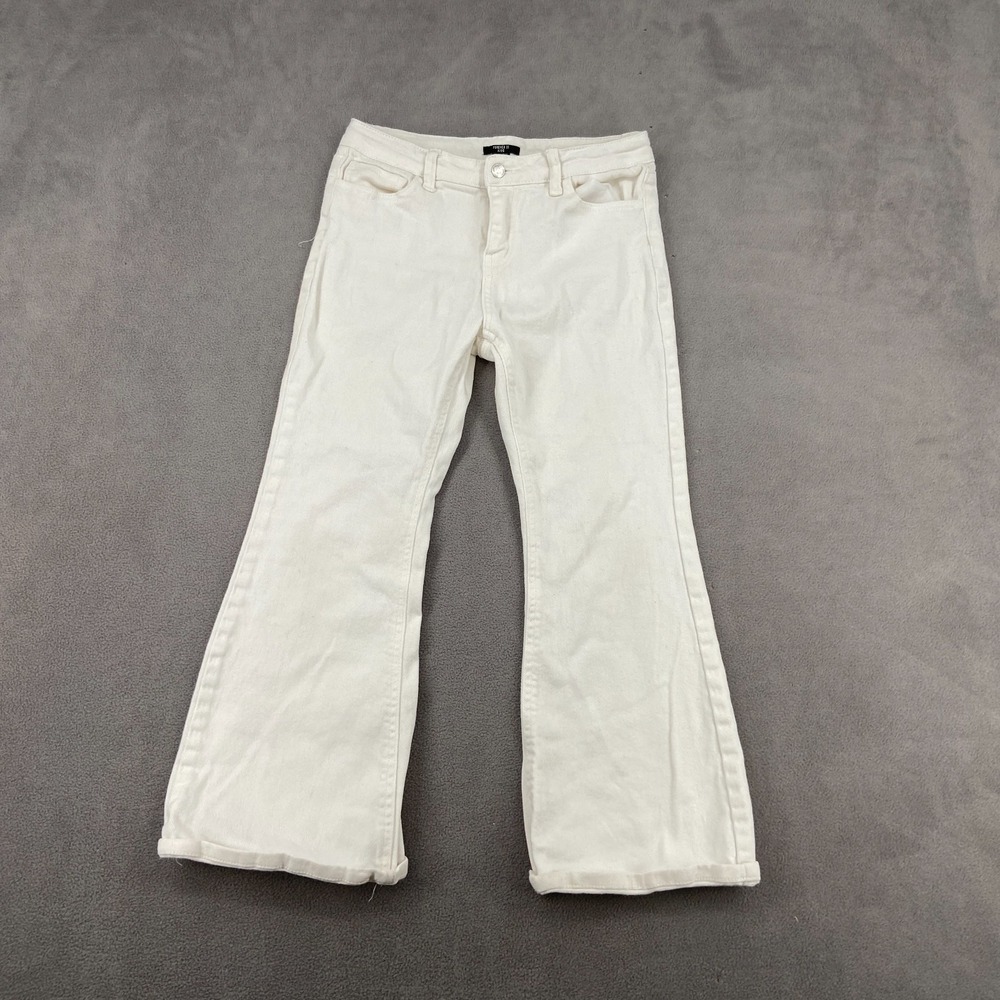Forever 21 Bootcut Jeans Girls 11/12 White Denim Cotton Light Wash Mid Rise